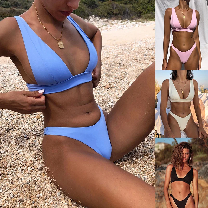 

New Sexy Bikini 2021 Solid Swimsuit Women Swimwear Push Up Bikini Set Brazilian Bathing Suit Summer Beach Wear Swimming Suit XL