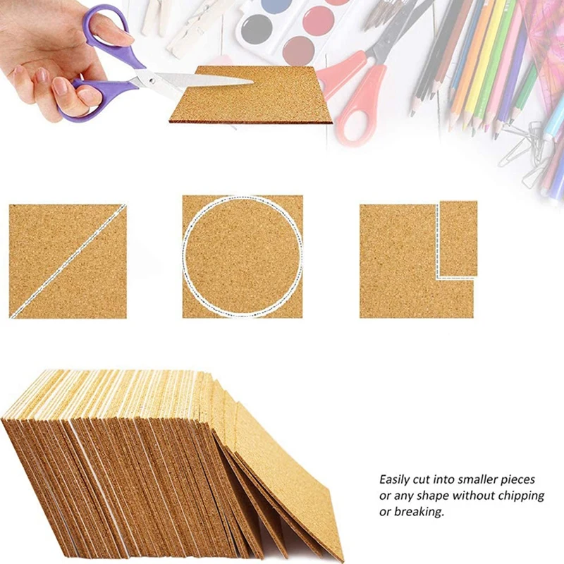 

120Pcs Self-Adhesive Cork Grid, 4 x 4 Inch Cork Plywood, Reusable Mini Coaster and Cork Tile Mat for DIY Crafts