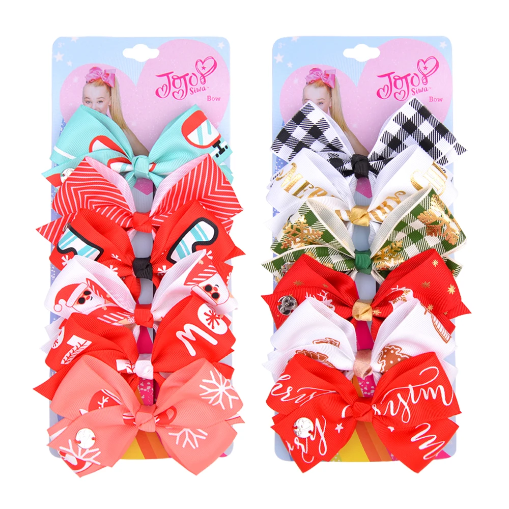 

6pcs / set JOJO Siwa Christmas tie, girls rainbow printed bow tie, boutique handmade hair accessories
