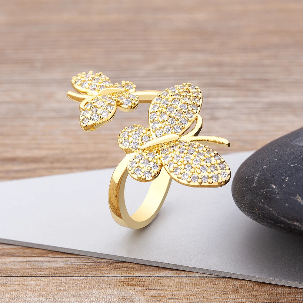

New Trendy Gold Color Butterfly Open Rings For Women Copper Zircon Adjustable Rings Friendship Engagement Wedding Jewelry Gifts