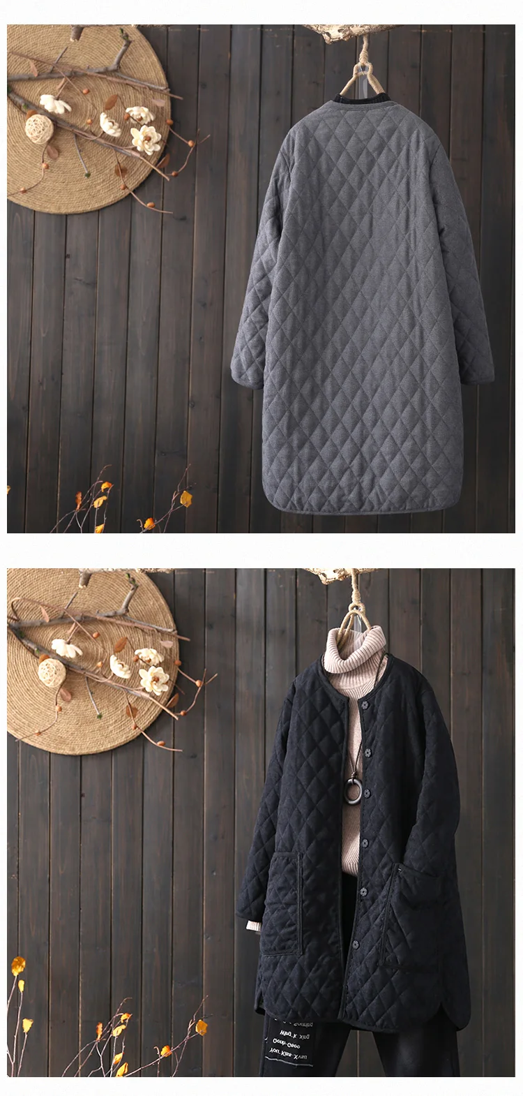 

Corduroy Cotton Coat Jacket women 2021 Winter retro literature and art loose thick warm mid-length solid color plus size fashion