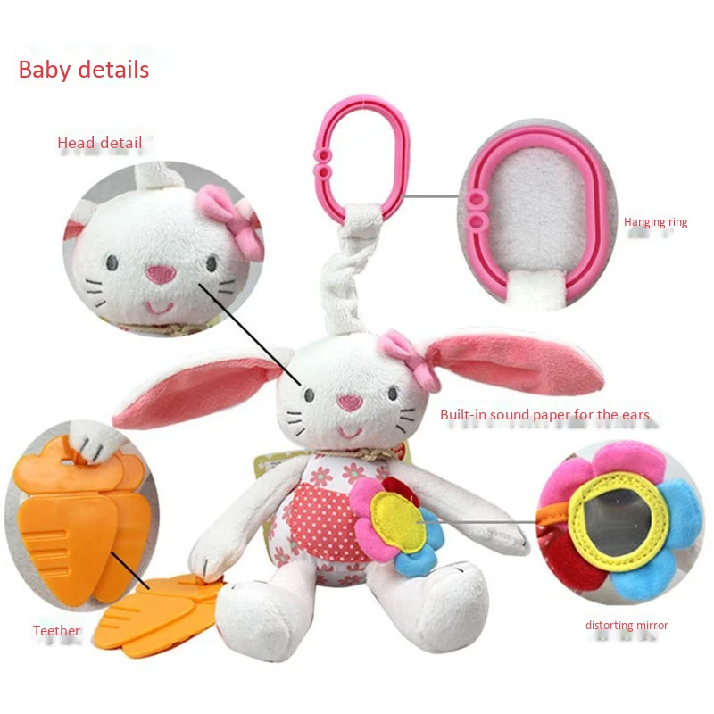 

Baby Toy Soft Rabbit Plush Doll Baby Rattle Ring Bell Crib Bed Hanging Animal Toy Teether Multifunction Kids Toy