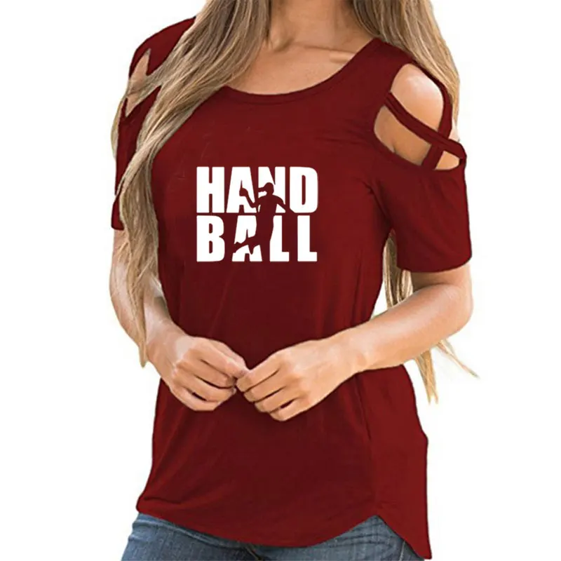 Футболка женская с надписью Handball Girl Повседневная рубашка открытыми плечами топ