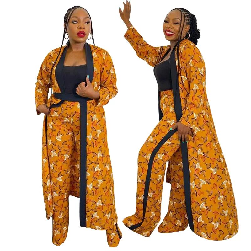 

Two Piece Maxi Dress and Pants Sets Plus Size African Clothes for Women Tracksuit Boubou Robe African Women Suit
