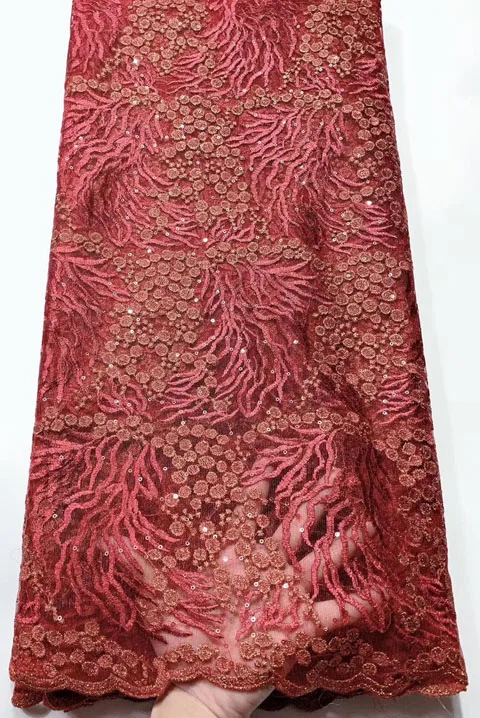 New Style Burnt Orange French Net Lace Fabric sequins African Tulle Mesh High Quality CLL4573 | Дом и сад
