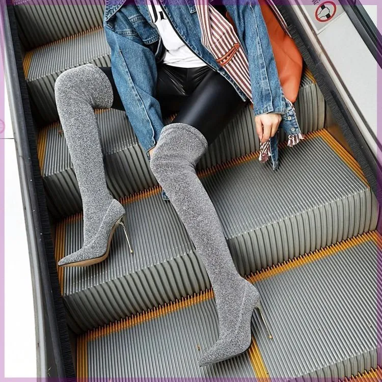 Женские высокие сапоги на тонком каблуке женские до бедра из искусственной кожи