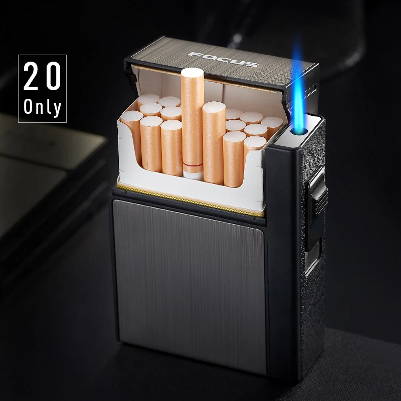

Unusual Metal Windproof Butane Lighters Creative Cigarette Case Gas Lighter Can Hold 20 Cigarettes Men's Smoking Gadget