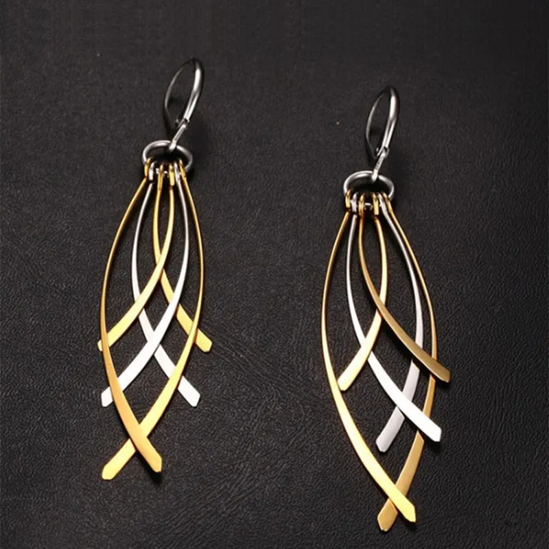 Женские серьги в форме листьев из нержавеющей стали золотистые висячие стиле