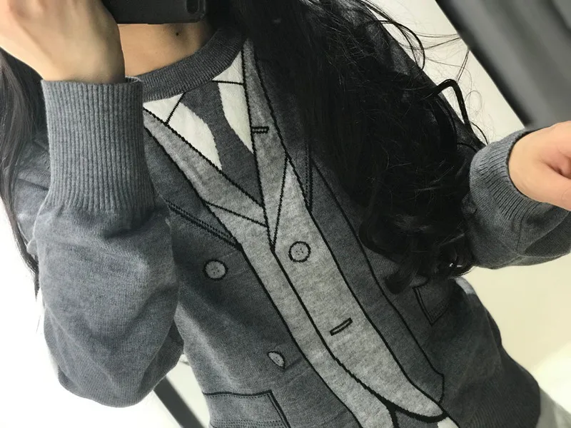 Женский трикотажный свитер [EWQ] черный пуловер в стиле преппи с длинными рукавами