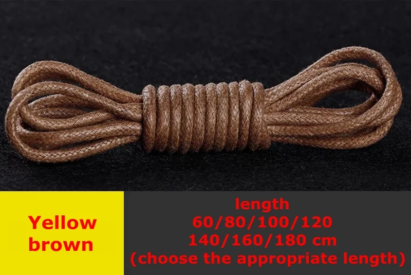 Yellow Brown 1 пара, высококачественные круглые шнурки, водонепроницаемая обувь, шнурки, Уличная обувь для отдыха, Ботинки martin для взрослых, унисекс, вощеная хлопковая обувь с кружевом - Цвет: Yellow Brown