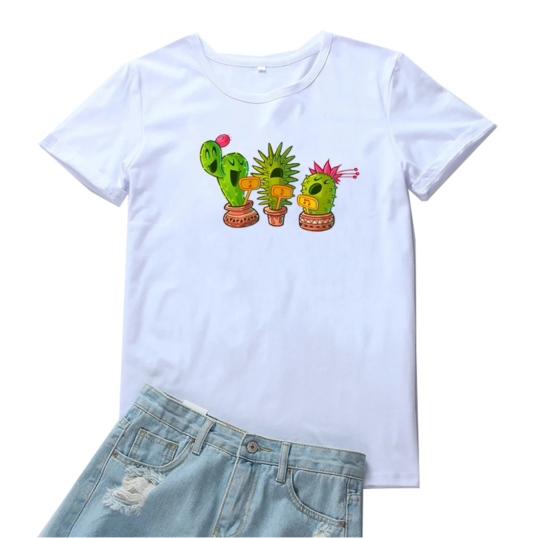 

Женская футболка с изображением кактуса и растений, с принтом