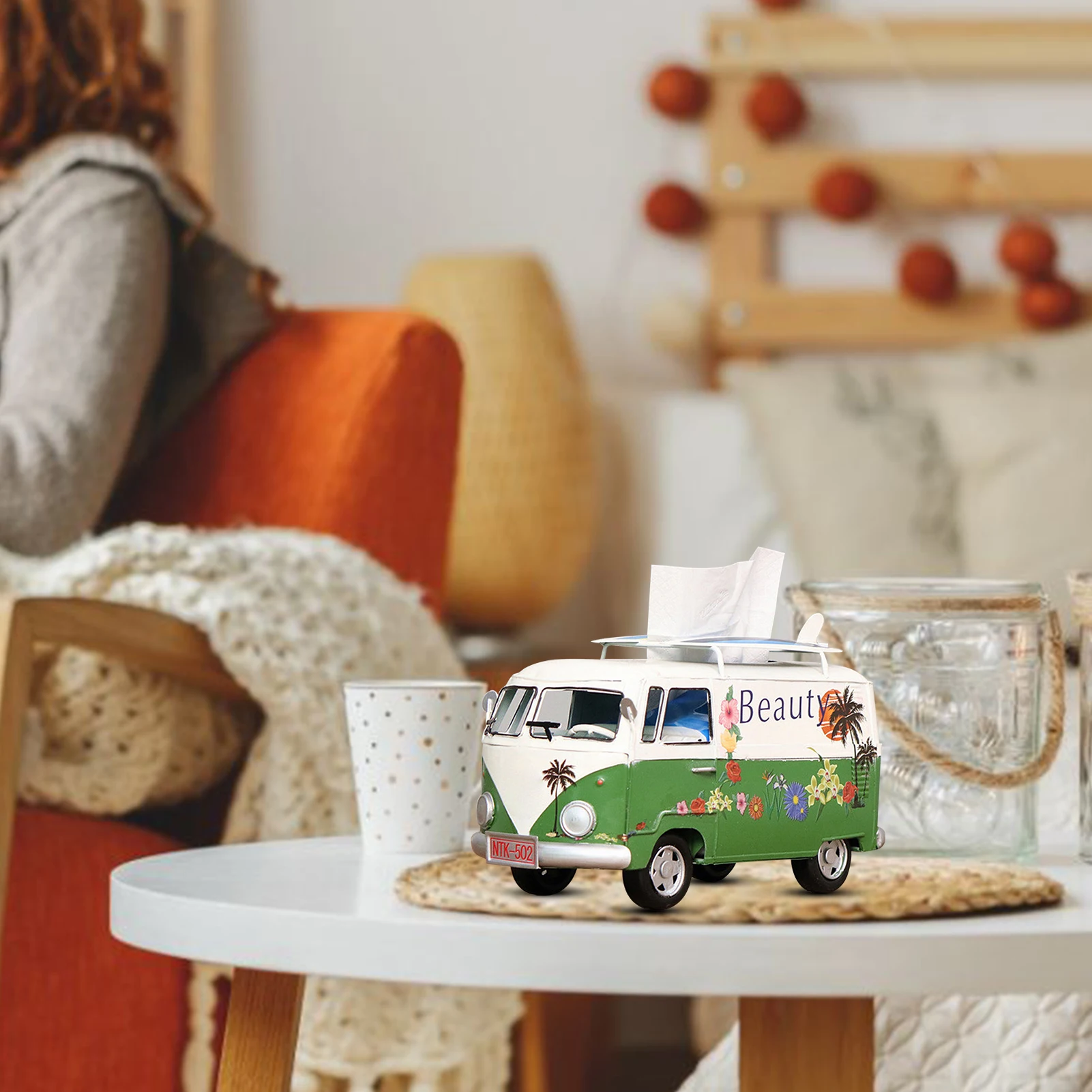 

Flower bus model retro car tissue box home decoration bar restaurant hotel home living room decoration ornaments Random Color