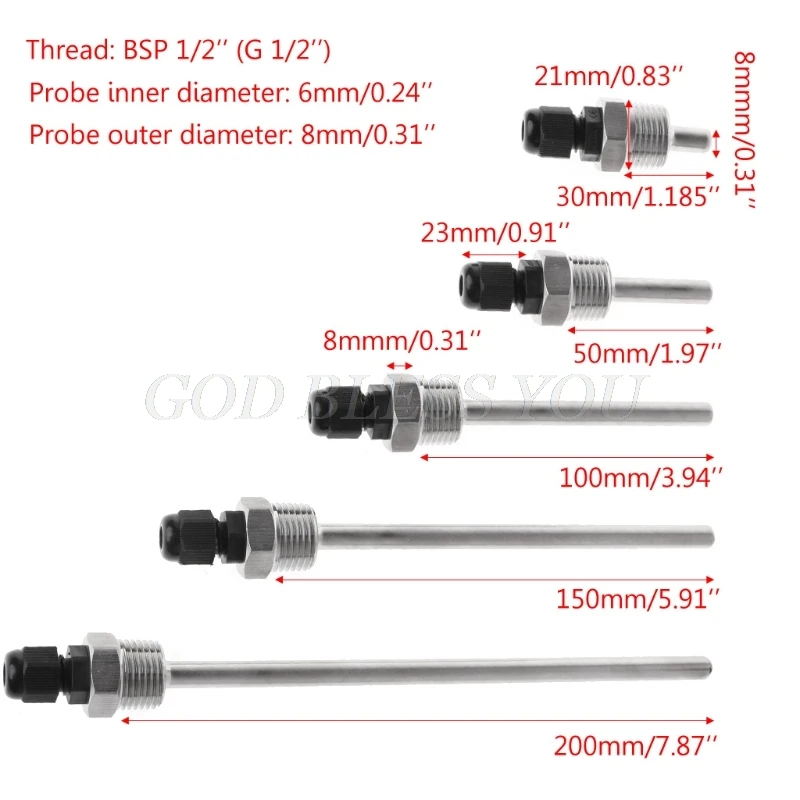 Гильзой погружная втулка карман Нержавеющая сталь 304 BSP 1/2 &quotдля макс 6 мм провод