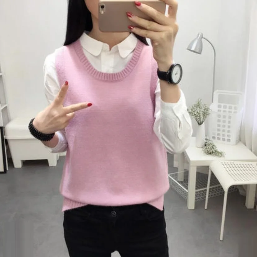 

2020 Autumn Winter Women Knitted Sweater Sleeveless Women Vest Solid Color Ladies O-Neck Pullover Tops Pull Femme JW9770
