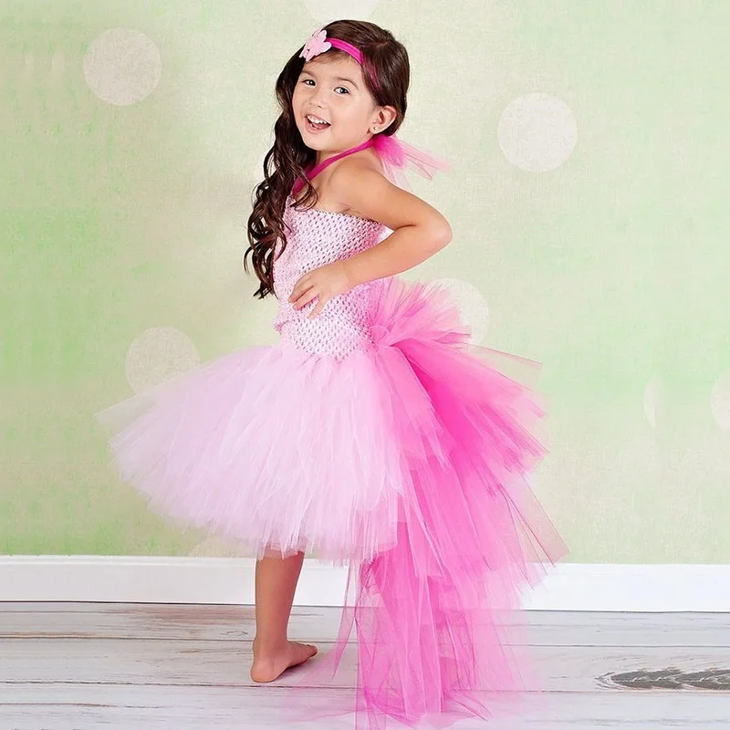 

Girls Flamingo Party Mesh Tutu Dresses Princess Birthday Outfit Halloween Cosplay Costume Role Play Dress Up Pretended Game Suit