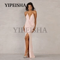 glittry deep v neck sexy evening dresses backless front high split sequined spaghetti strap prom gown robes de soir%c3%a9e %d9%81%d8%b3%d8%a7%d8%aa%d9%8a%d9%86 %d8%a7%d9%84%d8%b3