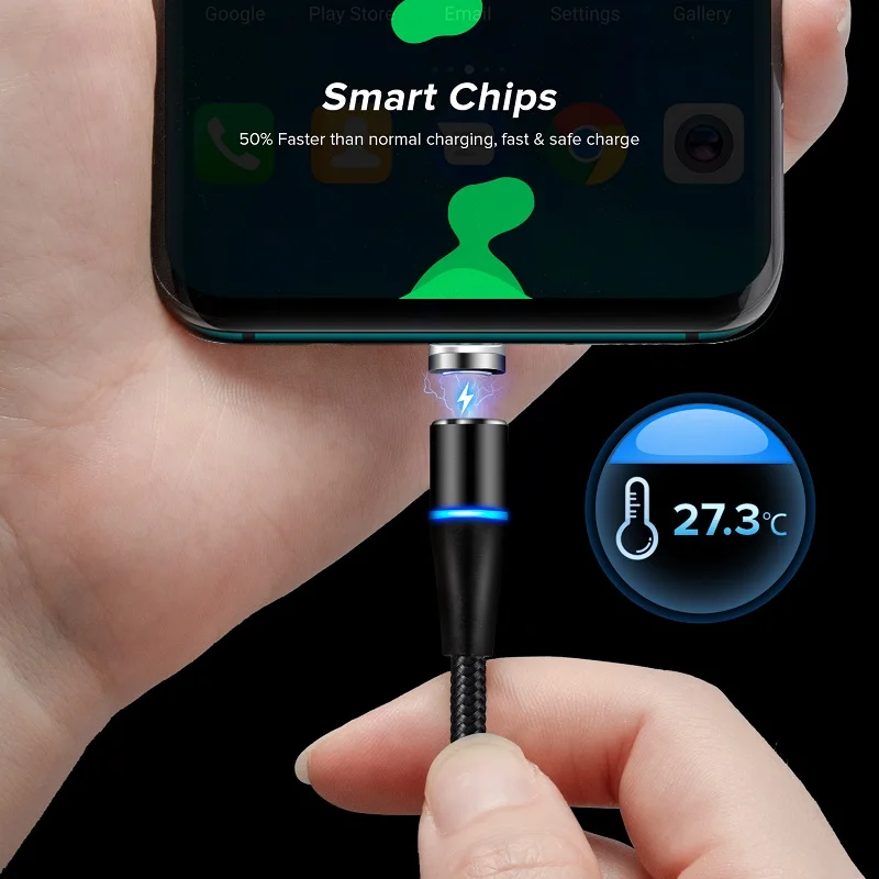 Магнитный кабель 5 А с Micro USB и светодиодной подсветкой для быстрой зарядки