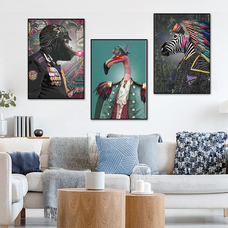 

Abstract Fashion Graffiti Art Animal Orangutan Zebra Flamingo Poster and Print Canvas Painting Wall Art Pictures for Living Room