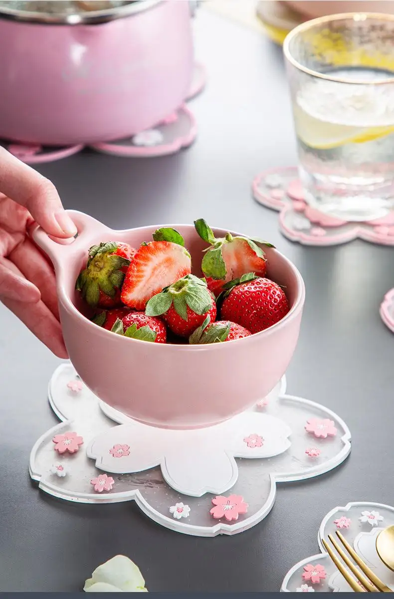 Japan Style Cherry Blossom Heat Insulation Table Mat Family Office Anti-skid Tea Cup Milk Mug Coffee Coaster Decor Placemat | Дом и сад