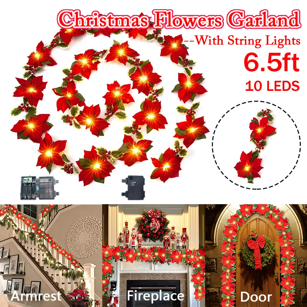 

1PCS Velvet Flower Rattan LED Light String Red Flannel Material Outdoor Decoration Waterproof Battery Box Garden Decorations