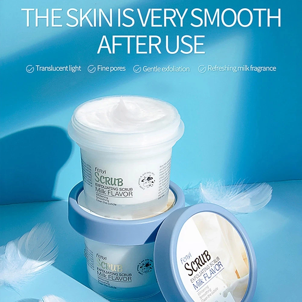 

100g Milk Body Scrub Deep Cleansing Exfoliating Whitening Moisturizing Reduce Acne Fine Pores Smoothing Skin Cleanser Body Care