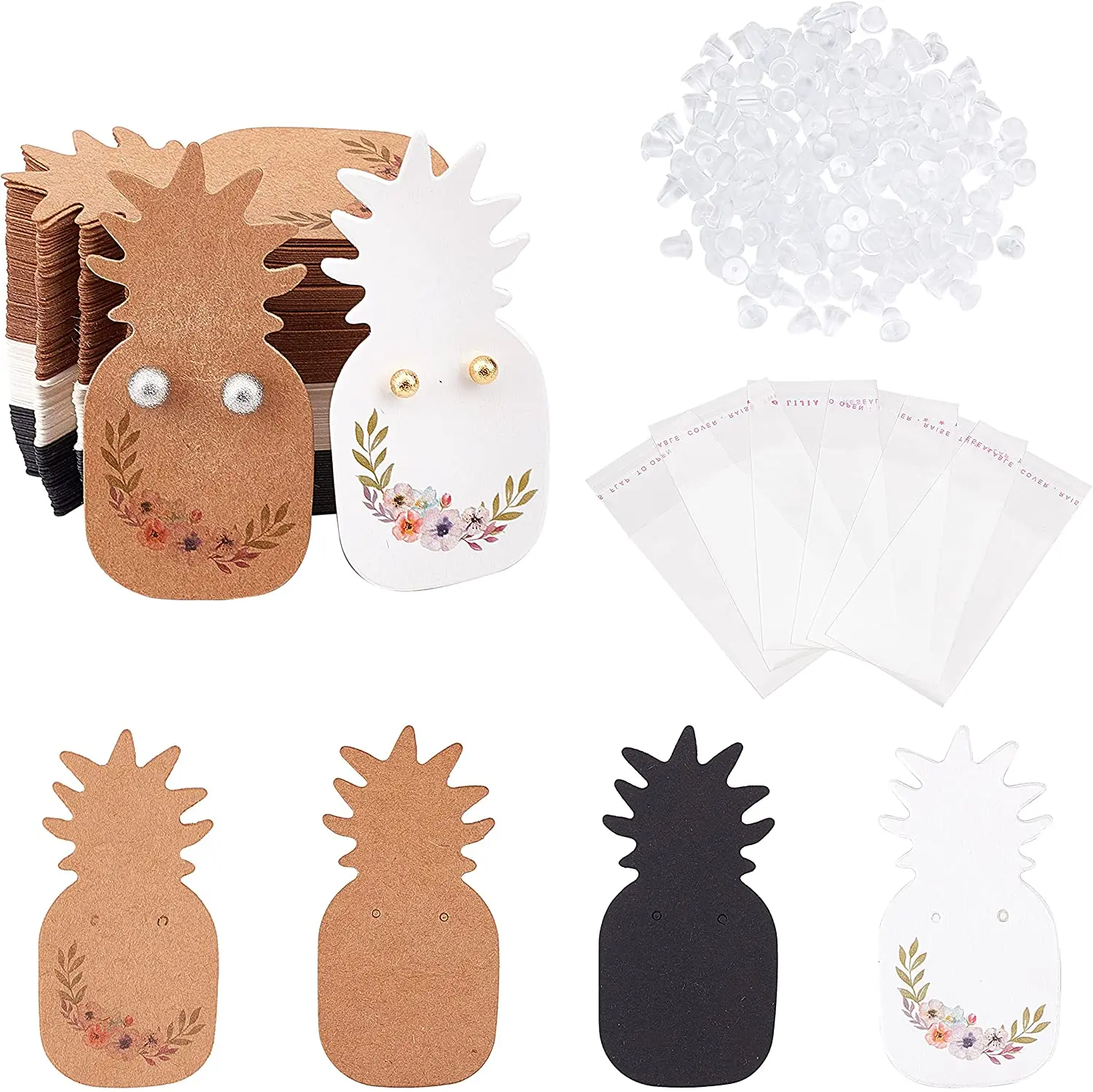 

120 шт., витрина для сережек, 4 стиля, Женская картонная витрина для ювелирных изделий с самозапечатывающимися сумками 120 шт.