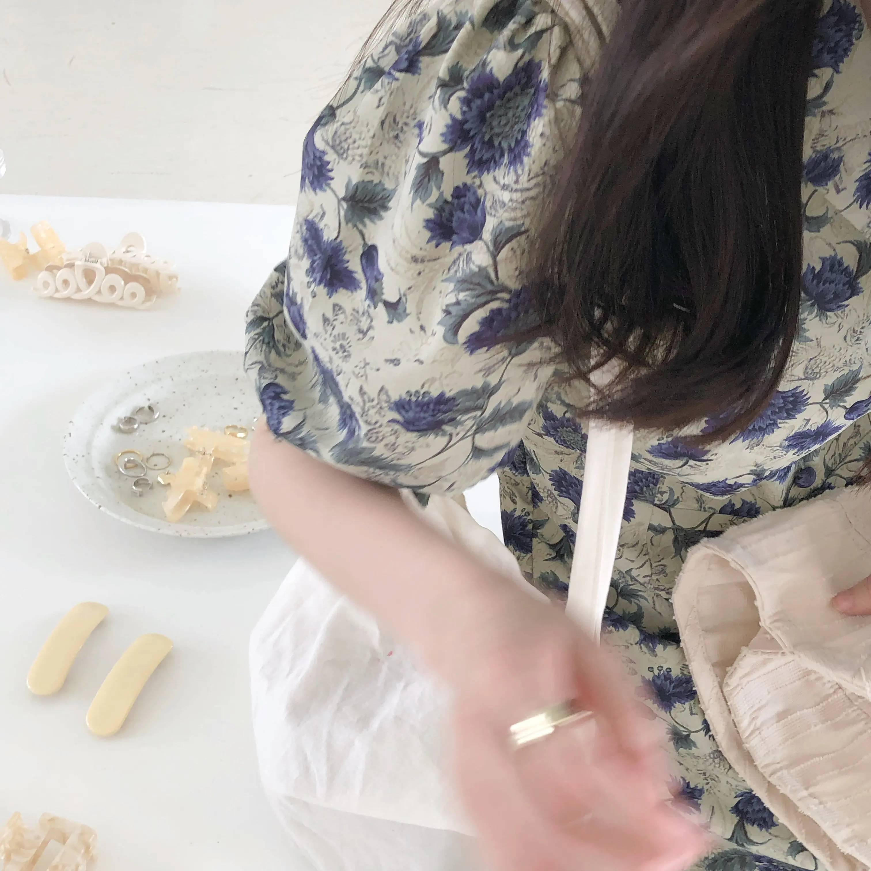 

Korean 21 Summer Romantic Purple Rose Special Custom Vintage Hepburn Style Floral Skirt Mid-Length Dress for Women