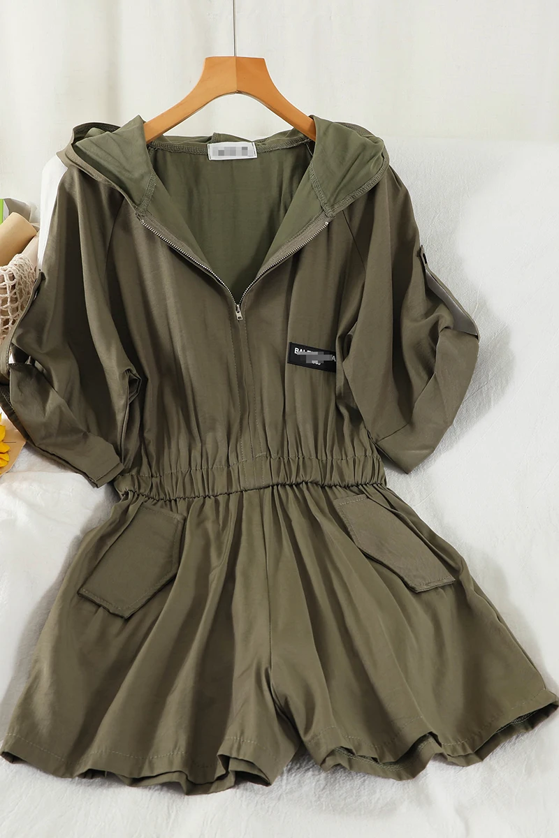 

Age Reduction Casual Hooded High Waist Straight Wide Leg Shorts Summer 2021 Women's Jumpsuit Women