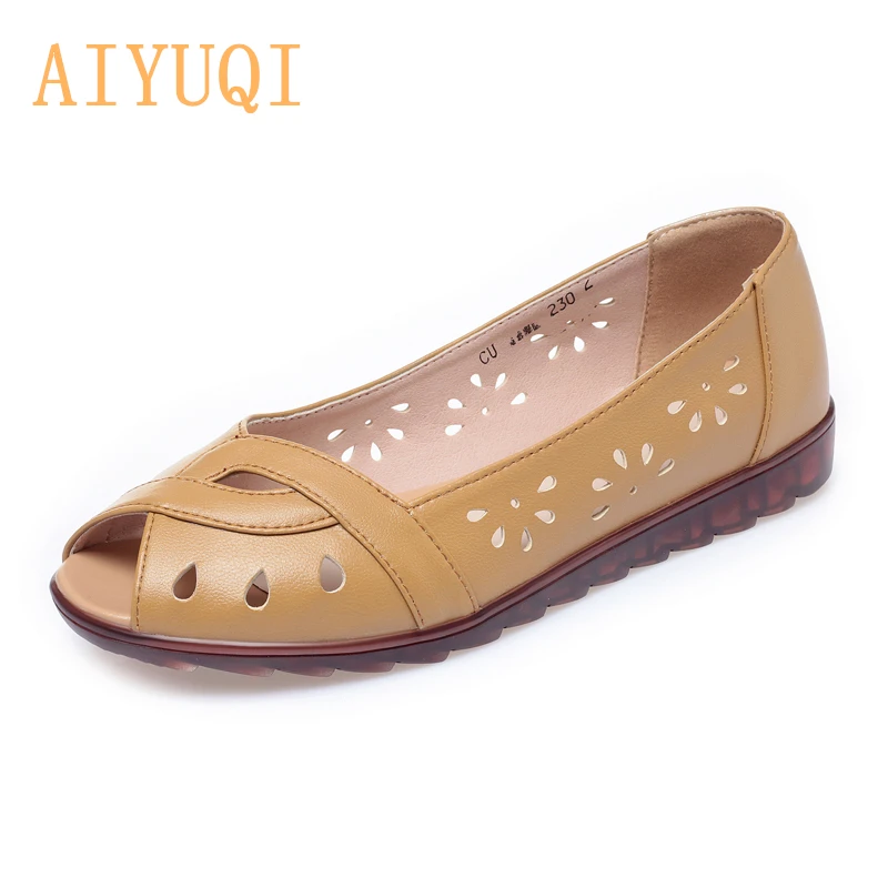 

Женские сандалии на плоской подошве; Новинка 2022 года; Летние сандалии для мам из натуральной кожи; Нескользящие Женские повседневные сандал...