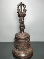 15chinese temple collection old bronze cinnabar lacquer mahakala head statue vajra rattle bells town house exorcism