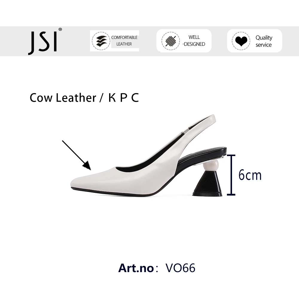 

JSI Real Leather Pumps Shoes Women Basic Strange Heel Shallow Dress Stylish Summer Square Toe Elegant Slingback Office Pump VO66