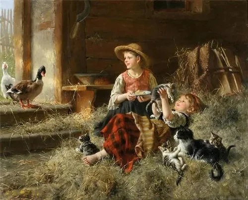 

Cross Stitch Kits 14CT Unprinted People Farmyard Cute girl and Cats For Embroidered Handmade Art Counted Set Wall Home Decor