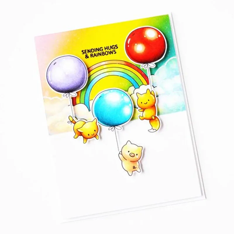 Отправка объятий и радуги прозрачный штамп + высечка очаровательных животных