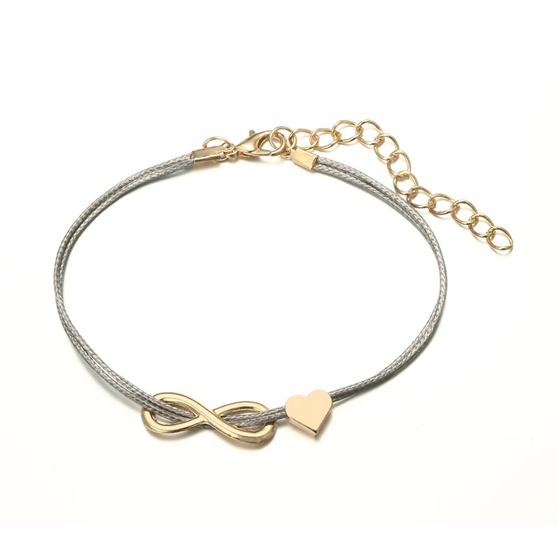 Docona в богемном стиле бесконечное сердечка браслеты из нержавеющей стали для