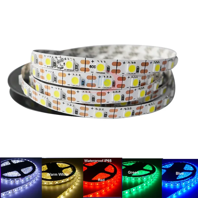 5M 5V SMD 5050 LED Strip Light 60 LEDs/m RGB/White/Warm White/Red/Green/Blue Lamp tape for Christmas Desk Decor KTV Waterproof