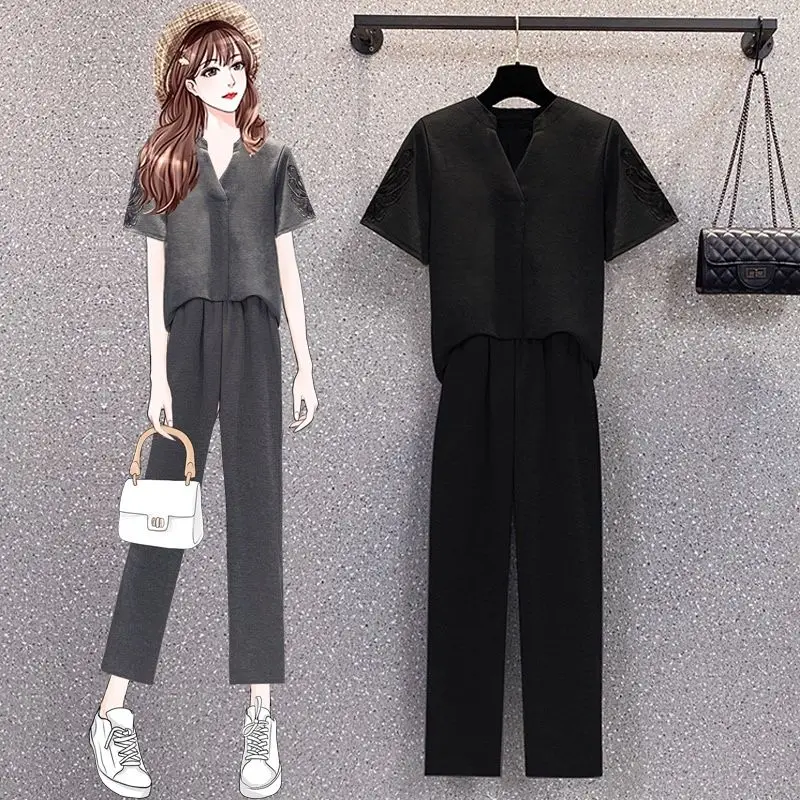 Новинка лета 2022 футболка с сетчатым рукавом и штаны в полоску повседневный