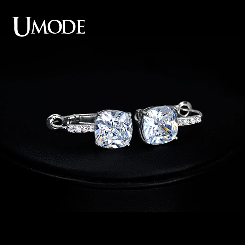 Серьги кольца UMODE женские из белого золота с фианитом 4 карата ювелирные