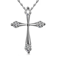 hot sales new arrival women fashion silver plated cross shiny cz pendant necklace wedding jewelry gift wholesale dropshipping