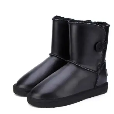 black with button Новинка года; модные ботинки; женская обувь; Зимние ботильоны; обувь в австралийском стиле; женские ботинки; кожаные ботинки на меху для дождливой погоды; botas mujer; женские теннисные ботинки - Цвет: black with button