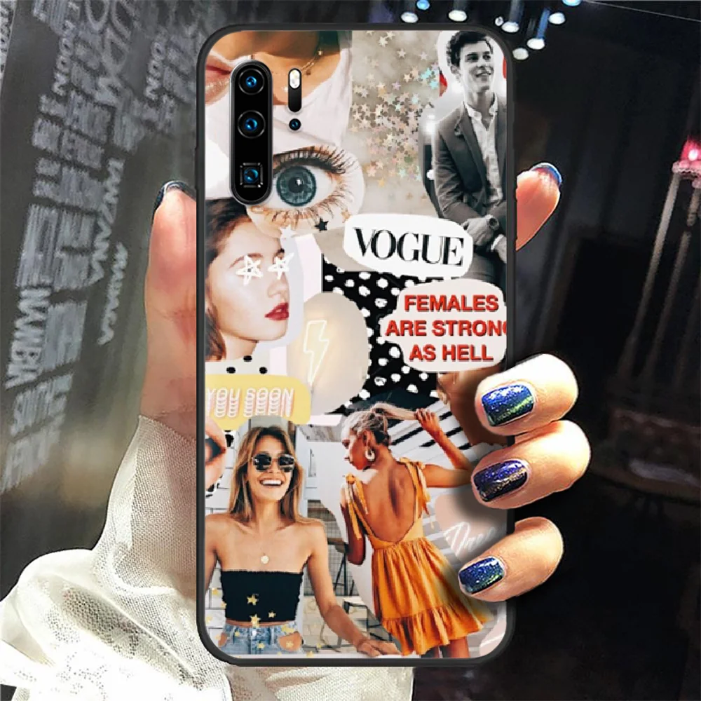 

VOGUE Lady's journey hoesjes Phone Case Cover Hull For Huawei P8 P9 P10 P20 P30 P40 Lite Pro Plus smart Z 2019 black bumper