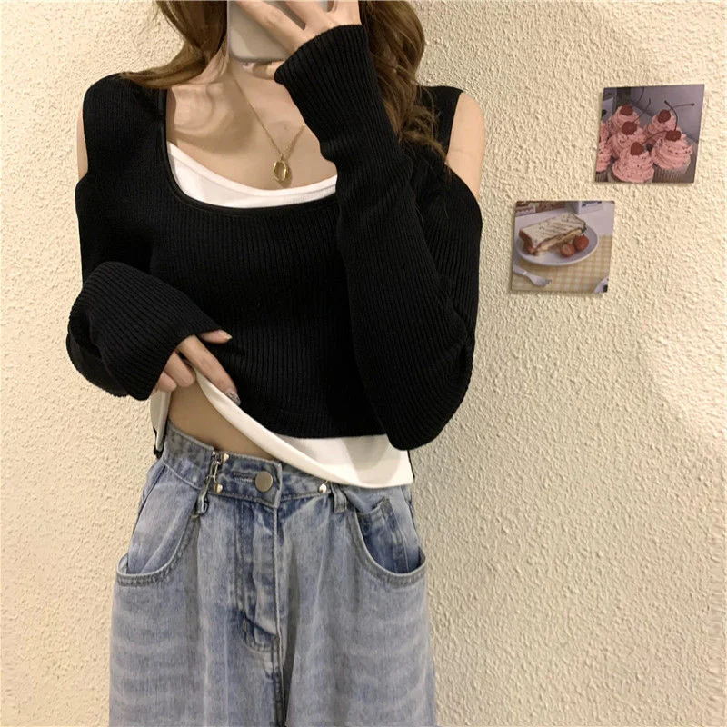 

Трикотажная одежда с воротником и длинным рукавом в Корейском стиле Новинка осени 2021