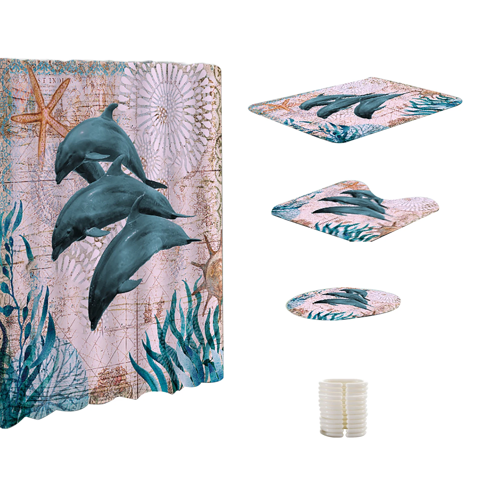 

4pcs Pedestal Rug Soft Bath Mat Set With 12 Hooks Carpet Lid Toilet Cover Home Kitchen Anti Slip Waterproof Gift Shower Curtain