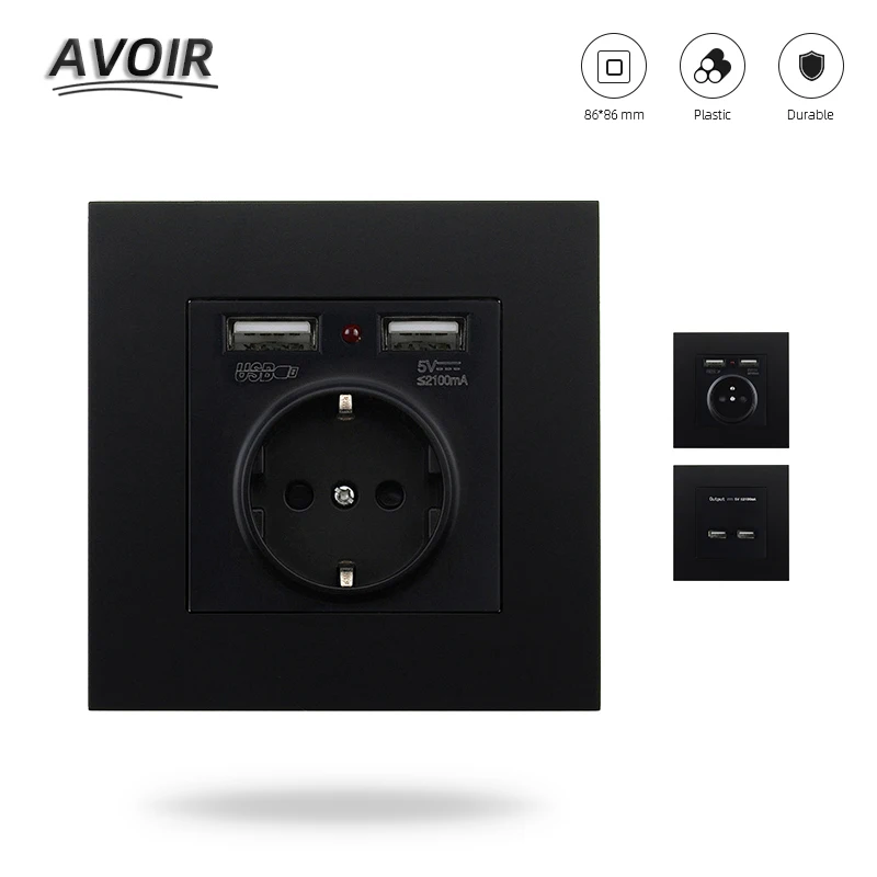 Avoir ЕС FR стандартная розетка ПК пластиковая панель с двумя портами usb