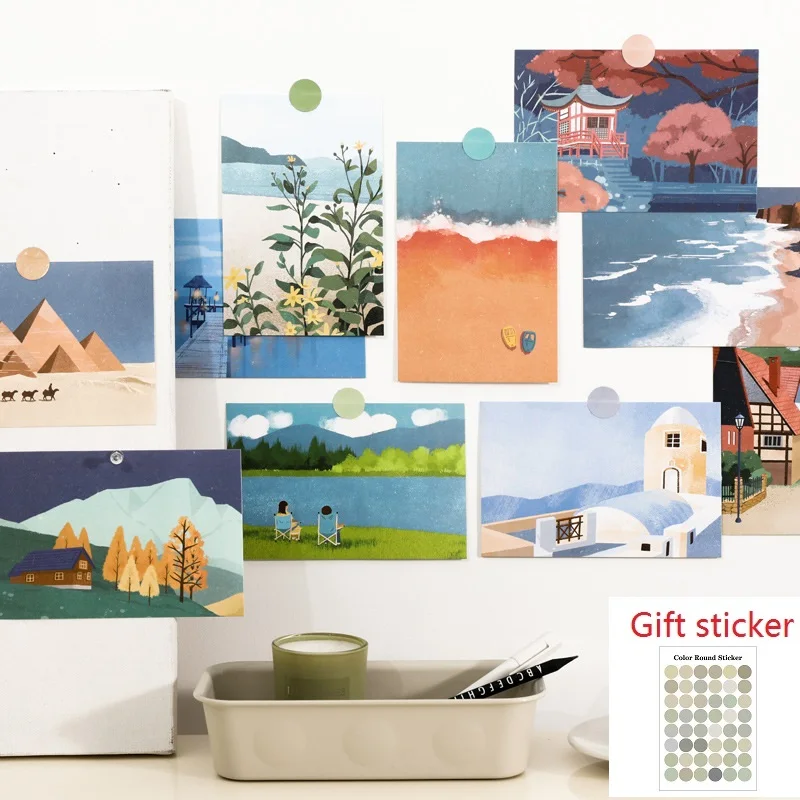 

15 Pieces of Painted Landscape Cards, Wall DIY Decoration Cards, Stationery Stickers, Photography Props, Postcards
