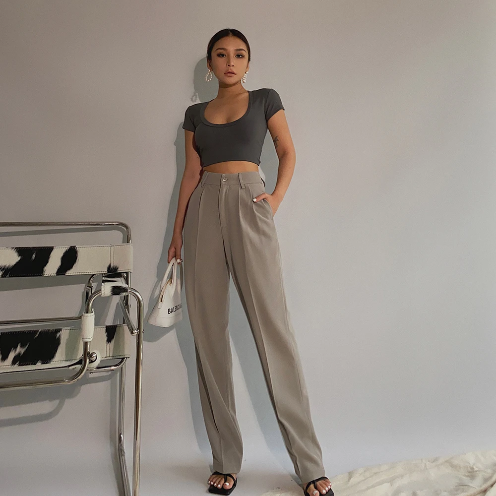 

Spring New Office Lady High Quality Elegant Casual Fashion Wide Leg Women Female Pants Hot Sales