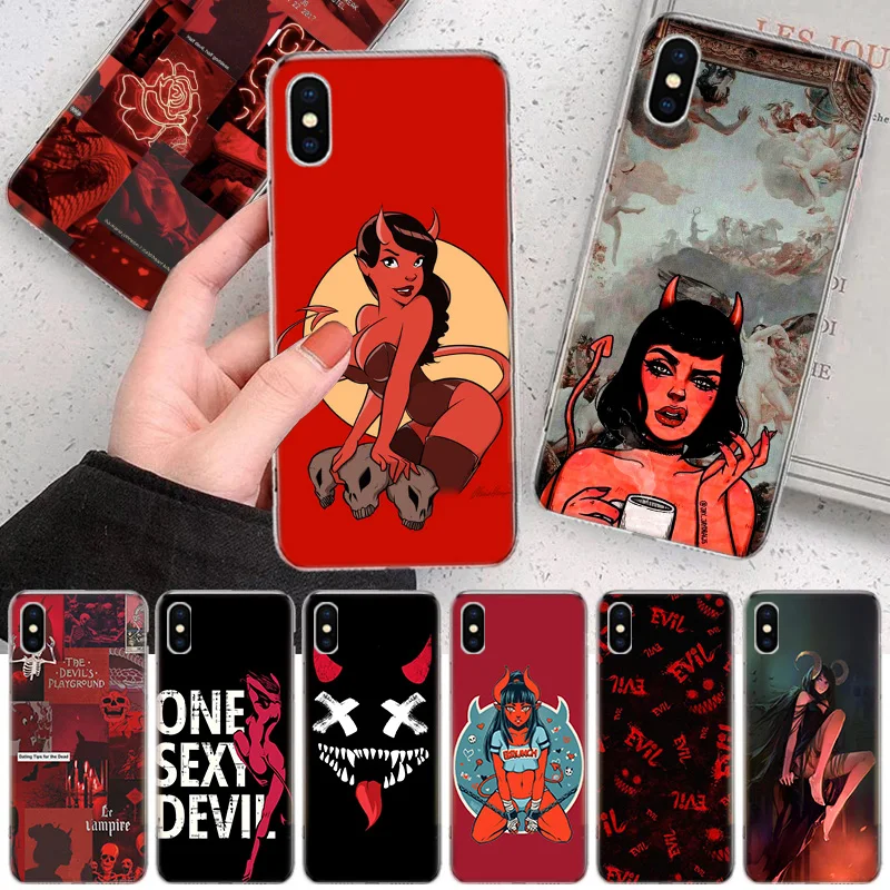 

Sexy Devil Woman Phone Case For iPhone 11 12 13 Pro Max Xr X Xs Mini 8 7 Plus 6 6S SE 5S Soft Fundas Coque Shell Cover House