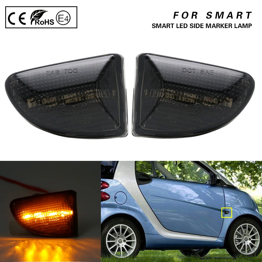 

2XLED Side Marker Lamp Light Turn Signal Light Smoke For Smart Fortwo 451 MK1 & MK2 2007 2008 2009 2010 2011 2012 2013 2014 2015