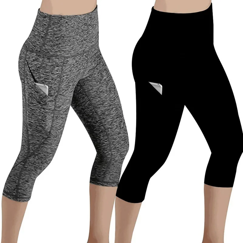 

Female 3/4 Sporting Leggings Side Pockets Design Slim Leggings Female Casual Push Up Sporting Fitness High Waist Leggings