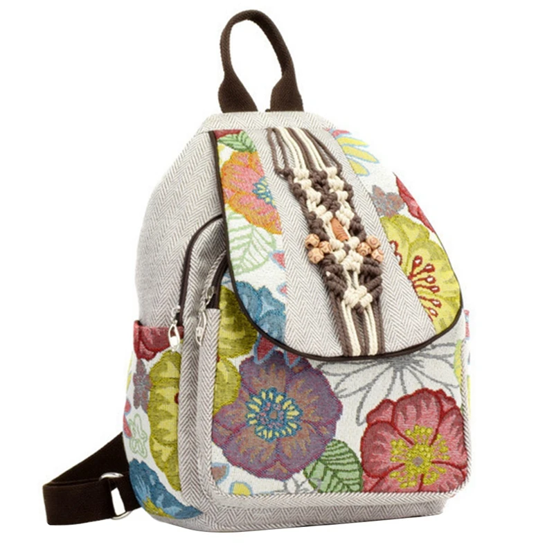 

Fashion Ethnic Style Ladies Backpack Handbags Handbags Large Capacity Travel Backpack Canvas Travel Bag