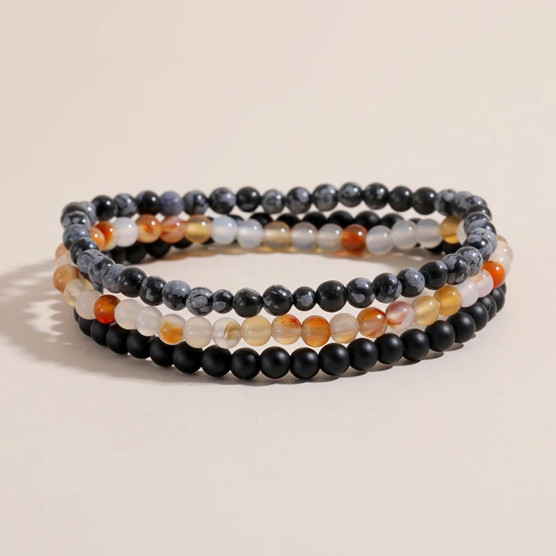 

OAIITE Round Mini Stone Bracelets Tiger Eye Jades Agate Beads Bracelet Set Yoga Sport Bangle Meditation Jewelry Women Men 4MM